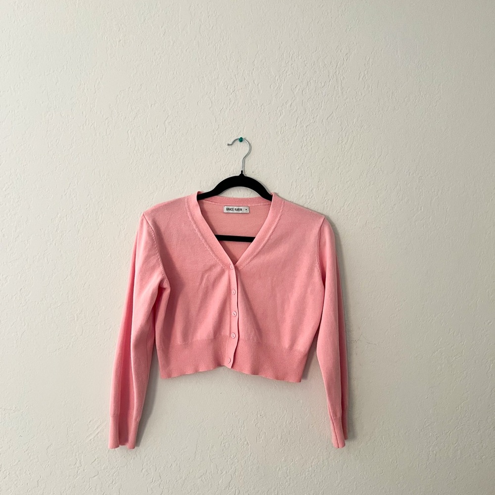 Cropped Pink Button-Up Cardigan